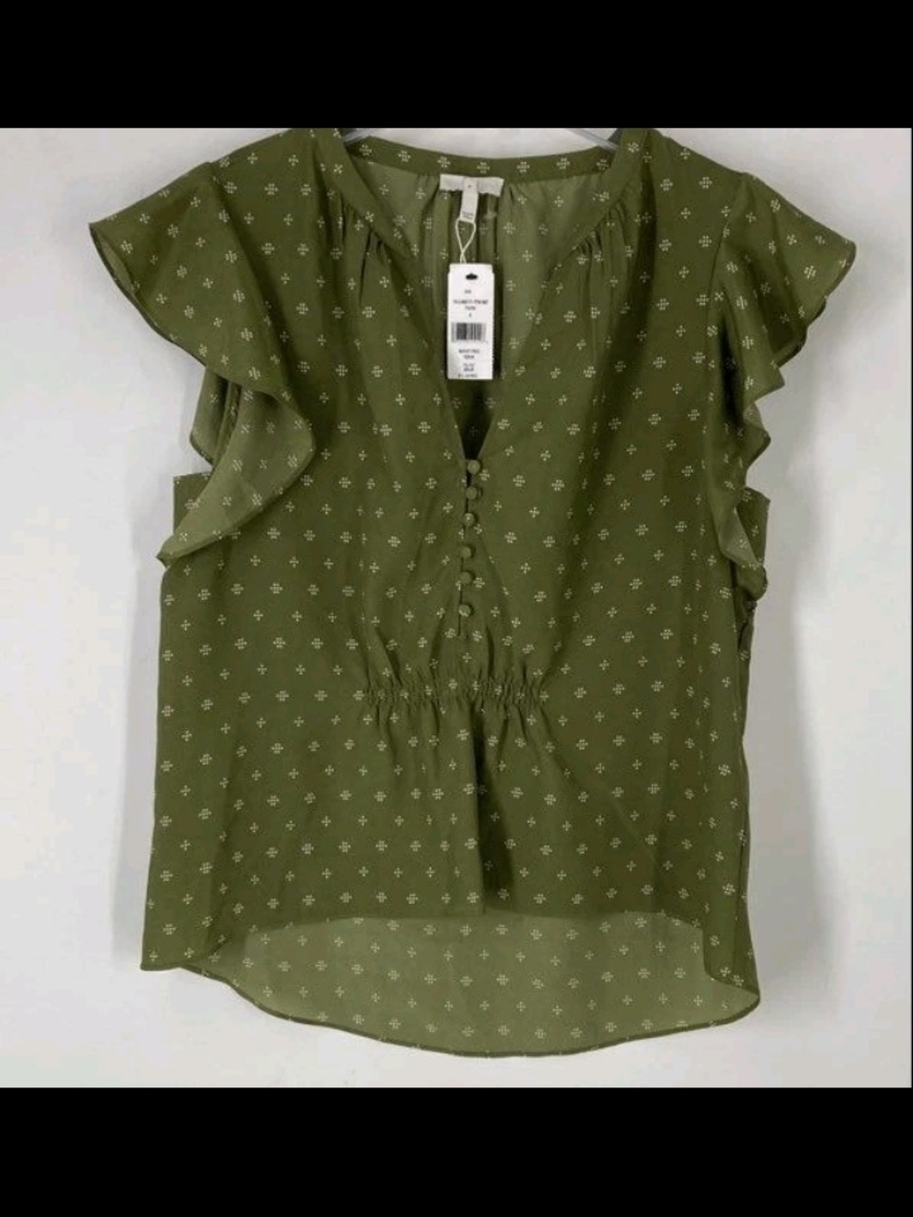Joie Womens Fauna Green Geometric Short Flutter Sleeve Blouse Top Size Small NWT